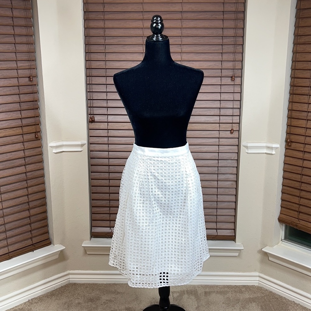 LOFT White Eyelet Skirt Summer Brunch Lace Overlay Midi Skirts Bridal Wedding